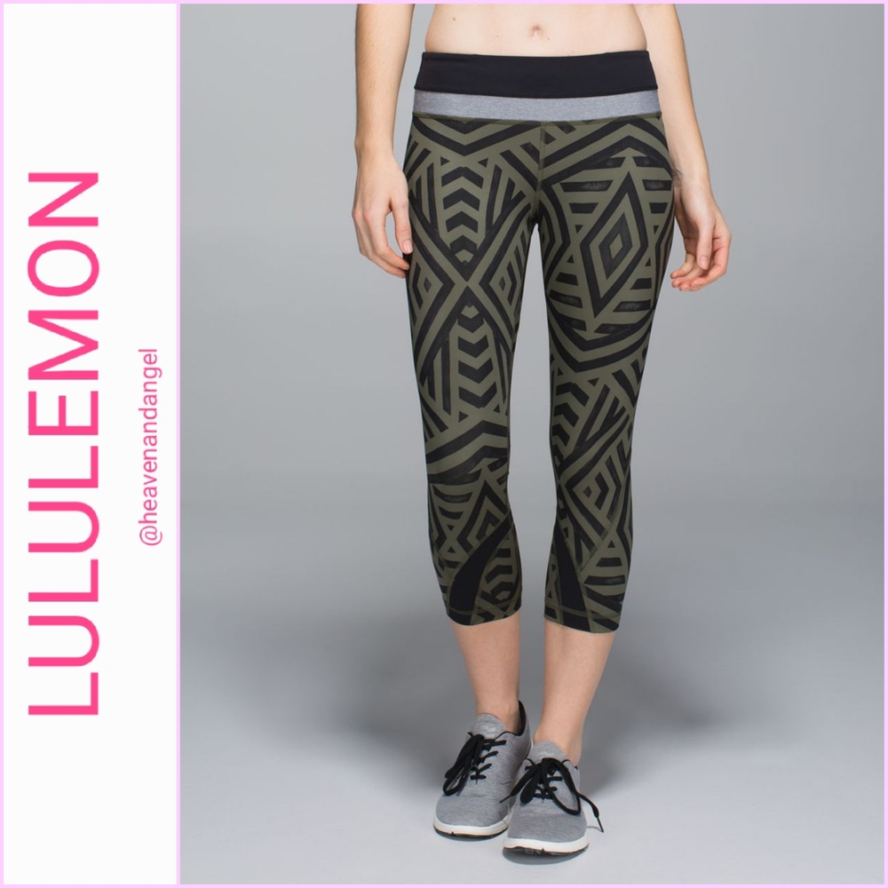 Lululemon Run Inspire Crop Luxtreme Chevron Shuffle Fatigue Green & Fade…